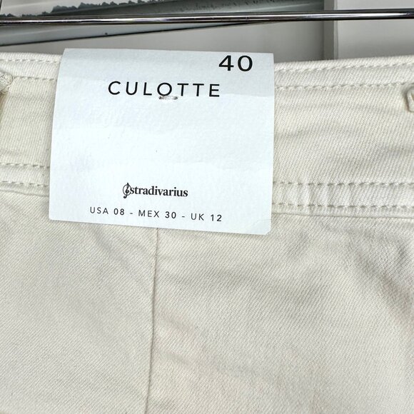 Stradivarius Ivory/Beige Twill Wide Leg Pants Culotte - NEW - Picture 5 of 11